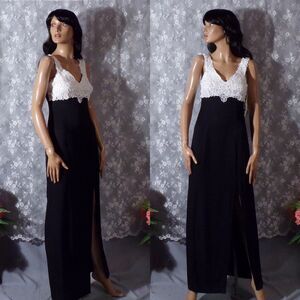 Vintage 90s Prom Dress Size Small 1990s Retro Black & White Lace Elegant Maxi